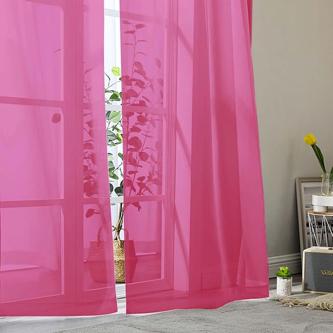 Hot Pink Sheer Curtains for Bedroom Living Room 96 Inches Long 2 Panels, Modern Airy Soft Lightweight Rod Pocket Light Filtering Sheer Curtains Drapes, Hot Pink, Each 42" Wx96 L Inch