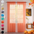 youleyar Solid Sheer Rod Pocket Curtain Voile Draperies 2 Panels White Beige Black Grey Coffee 52 Inch Width 108 Inch Long 1 Pair for Kitchen Bedroom Children Living Room Yard (Orange Red,52Wｘ108L)