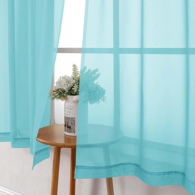 Lecloud Aqua Sheer Curtains for Bedroom 84 Inches Long 2 Panels, Voile Solid Transparent Modern Farmhouse Decor Drapes, Dual Rod Pockets Window Curtains for Living Room, Each Panel 42" W x 84" L