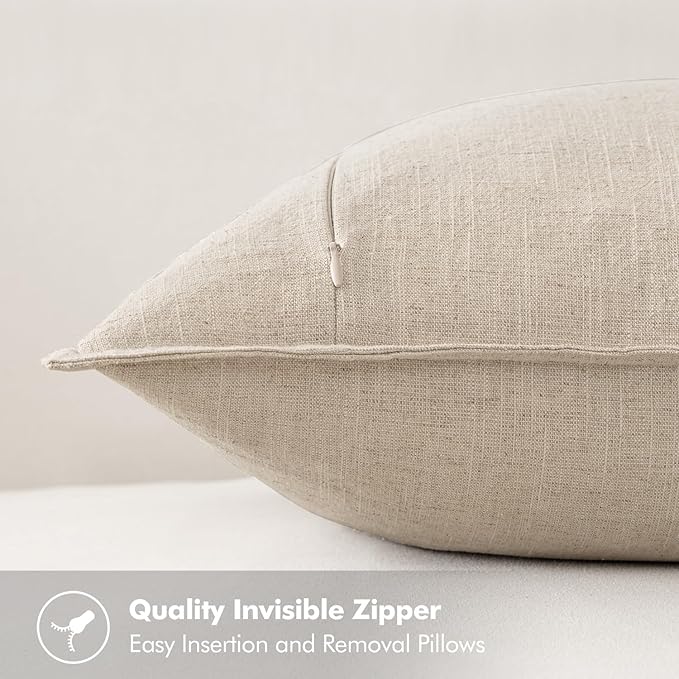MIULEE Decorative Linen Lumbar Pillow Covers 12x24 Inch Natural Beige Boho FarmhouseNeutral Couch Throw Pillows for Bed Pack of 2 Accent Modern Pillowcase Sofa Livingroom Home Decor
