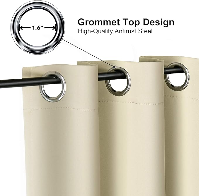 ChrisDowa Small Window Curtains 40 inches Long for Bedroom - Grommet Short Thermal Insulated Room Darkening Curtains for Kitchen (2 Panels, Beige, 29 x 40 Inch)