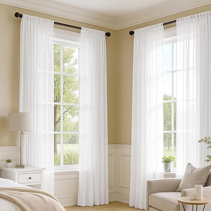 MIULEE White Sheer Curtains 78 Inches Long, 4 Panels Set, Light Filtering Voile Rod Pocket Drapes, Airy Soft Fabric Window Treatments for Living Room and Bedroom, 42 x 78 Inches