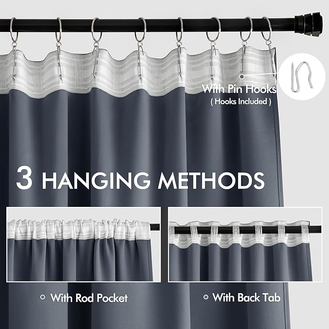 MIULEE Stone Blue Back Tab Blackout Curtains 120 Inch Long 2 Panels Set for Bedroom, Rod Pocket/Pinch Pleated Extra Long Thermal Insulated Living Room Darkening Light Blocking 10FT Drapes