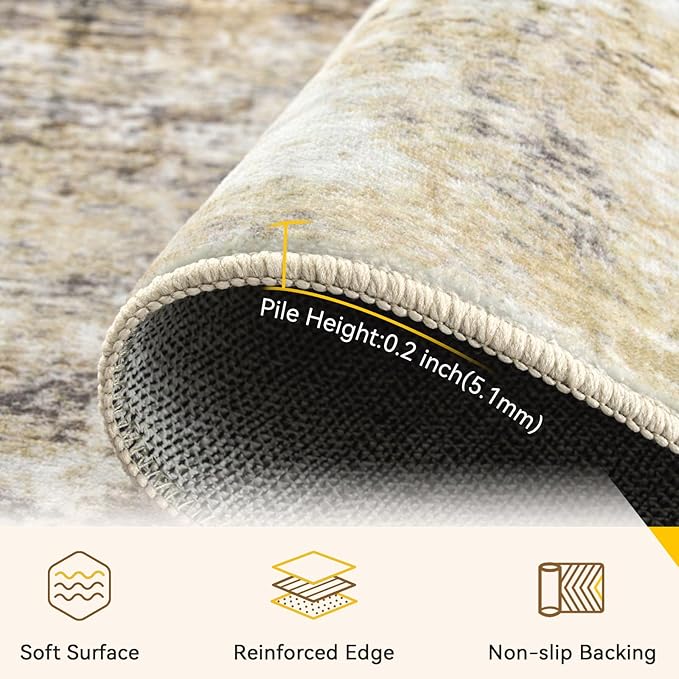 Washable Area Rugs 8ft Non-Slip Modern Abstract Soft for Living Room Entryway Bedroom Nursery, Print Pattern, Neutral Brown Gray