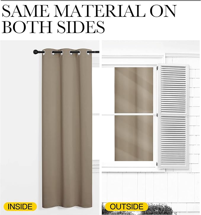 NICETOWN Blackout Curtains & Drapes for Bedroom, Taupe, W34 x L40, Set of 2, Triple Weave Grommet Top Thermal Insulated Light Blocking Panels for Bathroom/Living Room