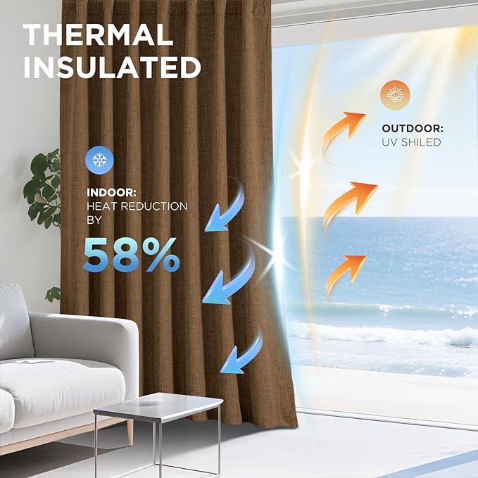 Joydeco Blackout Curtains for Bedroom - 100% Light Blocking 2 Panels Cappuccino Drapes 42"W x 108"L, Thermal Insulated Room Darkening Curtains, Linen Textured for Living Room, Rod Pocket & Back Tabs