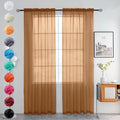 youleyar Solid Sheer Rod Pocket Curtain Voile Draperies 2 Panels White Beige Black Grey Ivory 52 Inch Width 54 Inch Long 1 Pair for Kitchen Bedroom Children Living Room Yard (Light Brown,52Wｘ54L)
