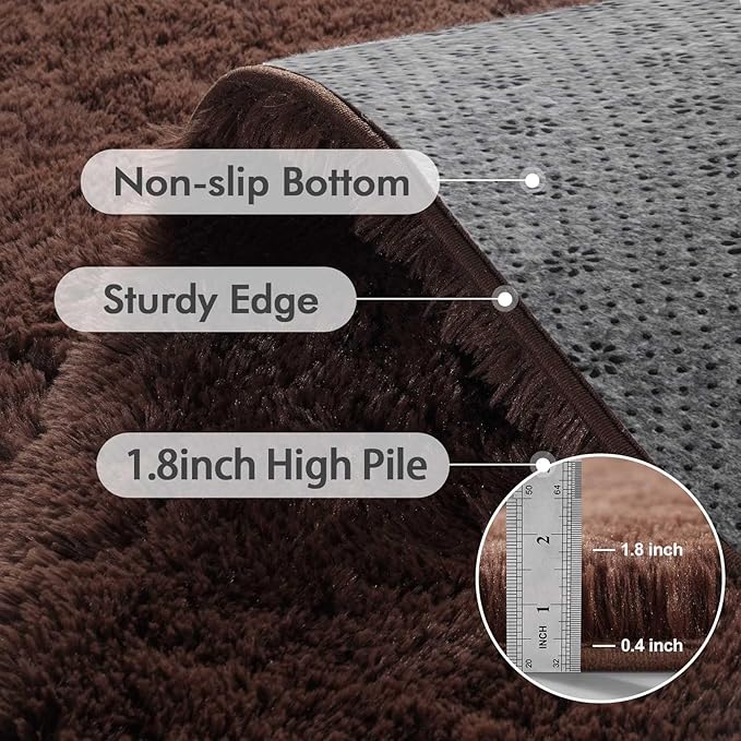 6x9 Ft Large Shag Rugs for Living Room Decor, Ultra Soft Brown Fluffy Furry Area Rugs for Bedroom Indoor Floor, Aesthetic Carpet for Kids Home