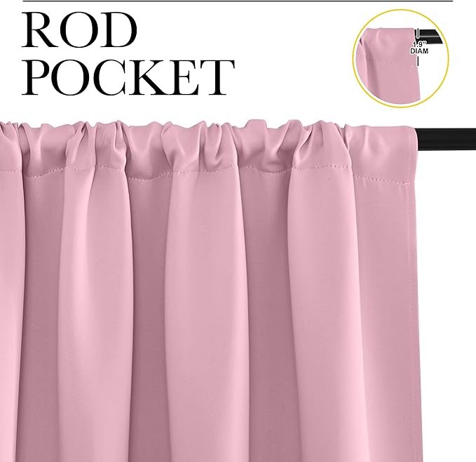 NICETOWN Window Curtains Blackout Drapes, Rouge Pink, 1 Pair, 52 by 72-Inch, Thermal Insulated Solid Rod Pocket Blackout Curtains/Draperies for Living Room