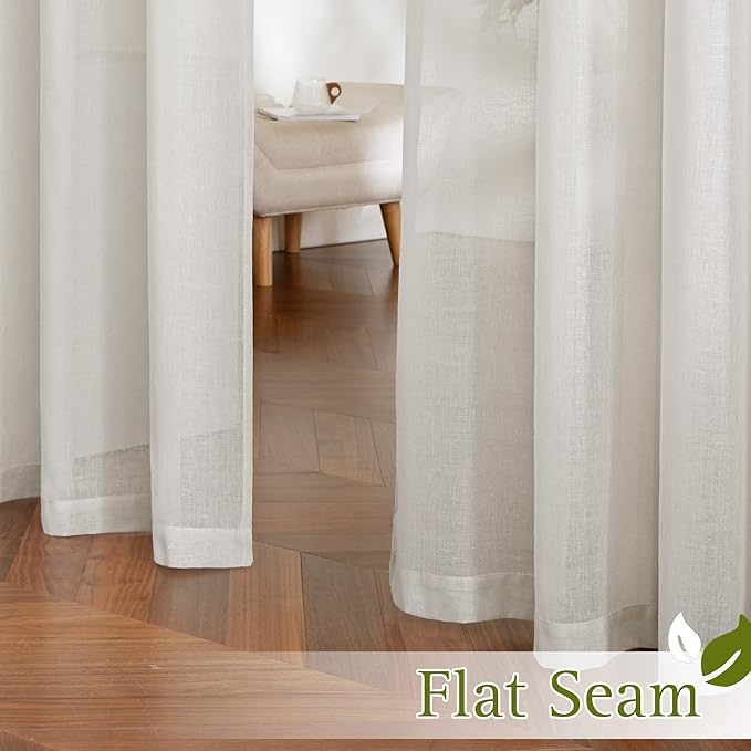 NICETOWN Natural Linen Curtains for Doorway 80 inch Length, Grommet Privacy Semi Sheer Linen Burlap Window Treatments with Light Penetration for Home Office/Porch, W36 x L80, 2 Panels