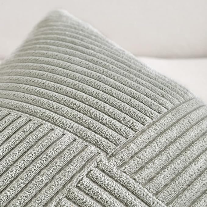 Fancy Homi 2 Packs Grey Long Lumbar Decorative Throw Pillow Covers 12x24 Inch for Couch Bed Sofa, Rustic Farmhouse Boho Home Decor, Soft Striped Corduroy Rectangle Accent Cushion Case 30x60 cm
