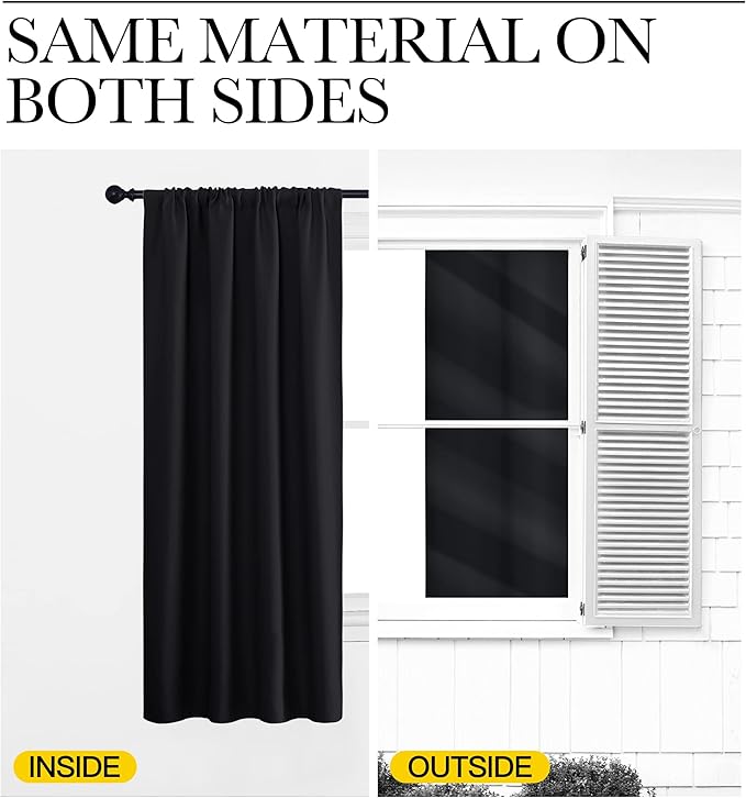 NICETOWN Black Blackout Curtain Blinds - Solid Thermal Insulated Window Treatment Blackout Drapes/Draperies for Bedroom (2 Panels, 42 inches Wide by 63 inches Long, Black)