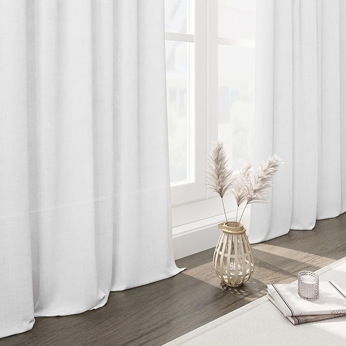 White Linen Curtains 108 Inches Long 2 Panels Back Tab Rod Pocket Modern Farmhouse Linen Light Filtering Curtains White Extra Long Semi Sheer Curtain Drapes for Living Room Bedroom 9Ft 60x108