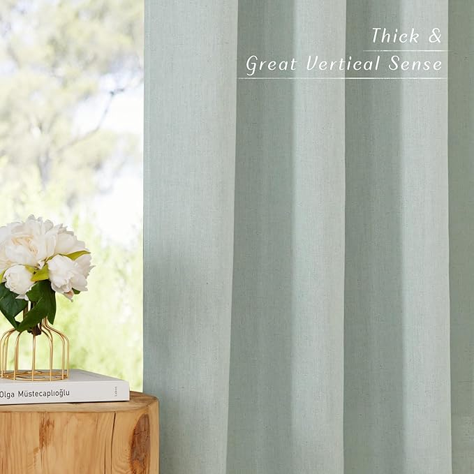 NICETOWN Rustic Linen 102 inch Long Curtains for Living Room, Grommet Privacy Added Thick Linen Weave with Light Filter Window Curtains & Drapes for Bedroom, Sage Green, W55 x L102, 2 Panels