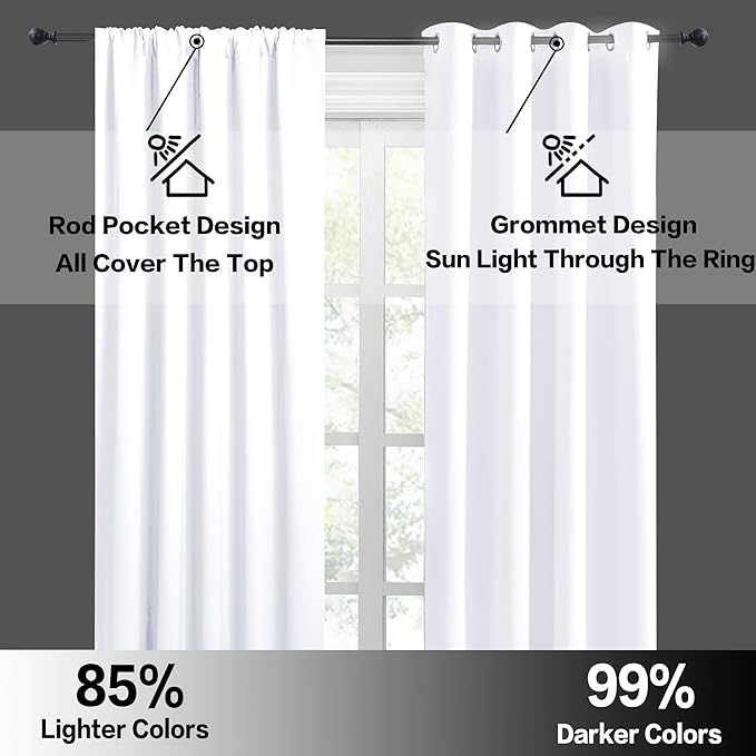 RYB HOME Cafe Curtains 30 inch Length, Short Light UV Heat Blocking Energy Saving Privacy Curtain Tiers for Basement Bathroom Kitchen Window, Width 29 by Length 30, Pure White, 2 Panels