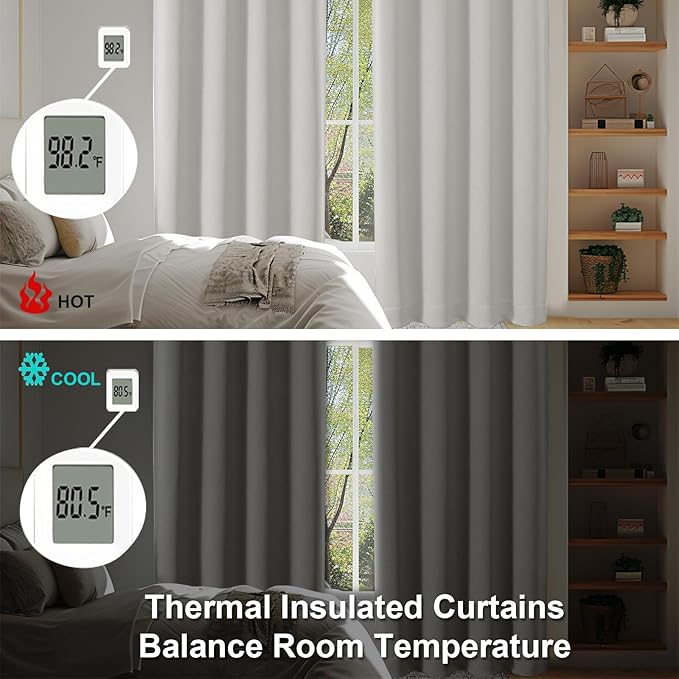 Simplebrand Ava Natural Short Blackout Curtains for Bedroom 45 Inches Long 2 Panels Set, Solid Thermal Insulated, Energy Saving Window Treatment Curtains Blackout Drapes, W40 x L45 Inch, Natural