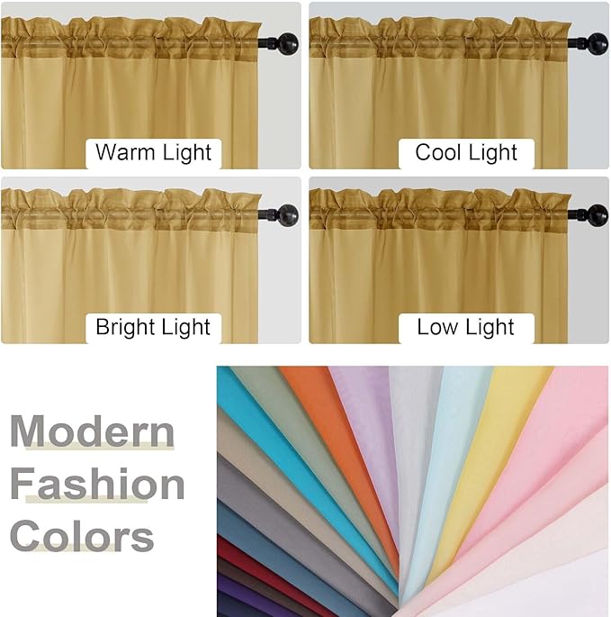 Sheer Gold Curtains for Bedroom Living Room 63 Inch Length 2 Panels, Airy Soft Light Filtering Sheer Dining Room Curtains, Modern Rod Pocket Drapes, Gold, Each 42" Wx63 L Inches