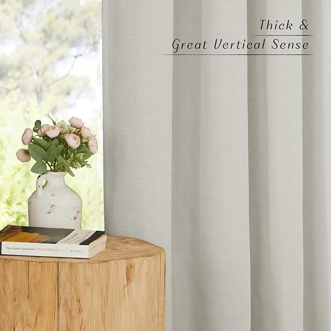 NICETOWN Thick Linen Short Grey Curtains Privacy Assured for Bedroom, Grommet Rustic & Retro Light Filtering Window Treatment Linen Blend Drapes for Boys Room/Cafe, Gray, W55 x L54, 2 Panels