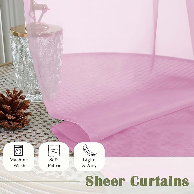 Lecloud Light Pink Sheer Curtains 120 Inches Long 2 Pcs, Solid Voile Light Filtering Rod Pockets Window Curtains for Bedroom, Modern Farmhouse Decor Drapes for Living Room, Each Panel 59" W x 120" L