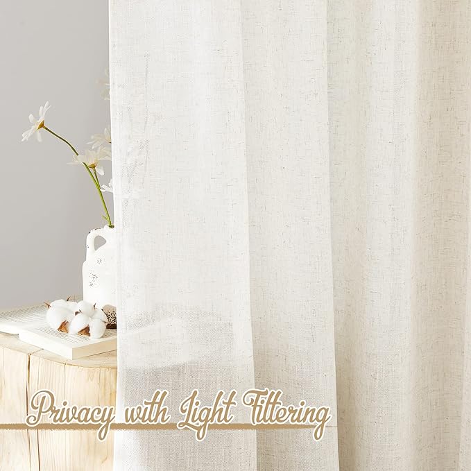 NICETOWN Linen Curtains & Drapes for Bedroom 63 inches Long, Grommet Flax Linen Blend Window Treatment Privacy with Light Filtering for Living Room/Boys Room, W66 x L63, 2 Panels
