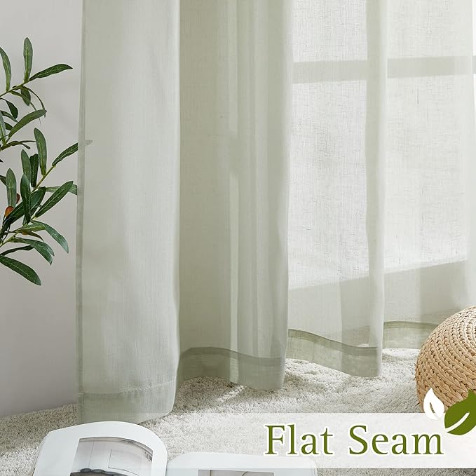 NICETOWN Sheer Linen Burlab Curtains & Drapes, Grommet Top Casual Semitransparent Sheer Privacy Window Treatment for Bedroom/Farmhouse, Sage Green, W52 x L45, Sold by 2 Panels