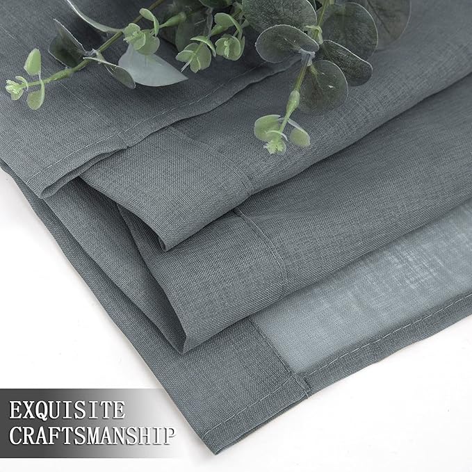 Tollpiz Sheer Curtains Bedroom Linen Textured Curtain Sheers Light Filtering Voile Rod Pocket Curtains for Living Room, 38 x 84 inches Long, Dark Grey, Set of 2 Panels
