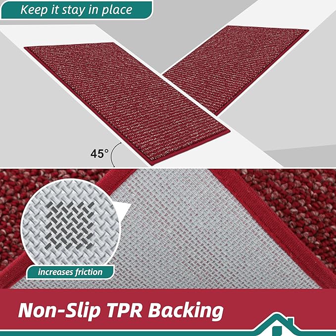 BEQHAUSE Kitchen Rugs 24"x36", Non-Slip Kitchen Mats for Floor, Super Absorbent and Stain Resistant Kitchen Rugs, Machine Washable Rugs for Kitchen, Hallway, Laundry & Sink, Red