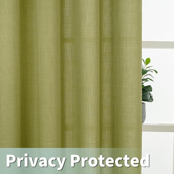 LAMIT Moss Green Linen Curtains for Living Room, 84 Inch Faux Linen Textured Privacy Drapes Grommet Boho Window Panels for Farmhouse/Bedroom, Set of 2 Panels, 38 x 84 Inch
