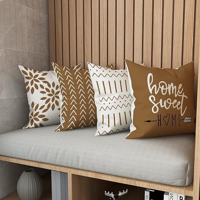 YCOLL Pillow Covers 18x18 Set of 4, Modern Sofa Throw Pillow Cover, Decorative Outdoor Linen Fabric Pillow Case for Couch Bed Car 45x45cm