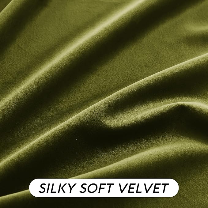 RYB HOME Moss Green Velvet Curtains 90 inches, Luxury and Soft Velvet Fabric, Spring Summer Decorative Curtains & Drapes for Patio Doory Room Window, W 52 x L 90 inches, 2 Panels Set