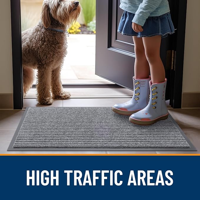 OLANLY Front Door Mat Indoor Outdoor Entrance, Waterproof Heavy Duty Doormat, Fade Resistant, Low Profile, Easy Clean Patio Porch Welcome Floor Mats for Entry, 59x23, Light Gray