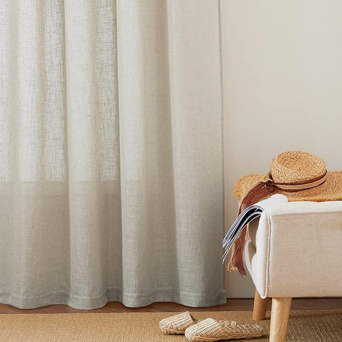 RYB HOME Semi Sheer Curtains 102 inches Long, Back Tab Light Filtering Half Privacy Window Curtains & Drapes for Bedroom Living Room, Angora, W 52 x L 102 inches, 2 Panels Set