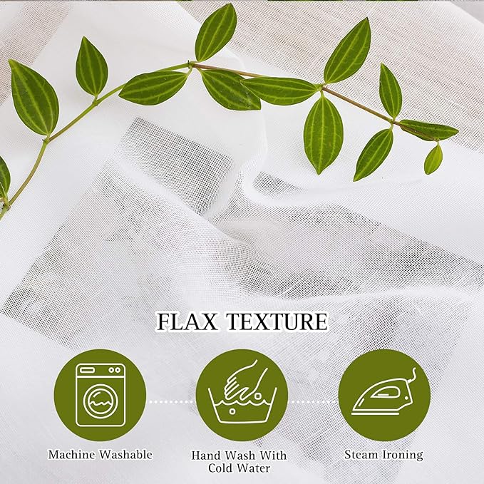 NICETOWN White Linen Curtains 108 inches Extra Long 2 Panels Set, Grommet Open Linen Elegant Privacy Semi Sheer Vertical Drapes for Farmhouse/French Door/Living Room, W52 x L108