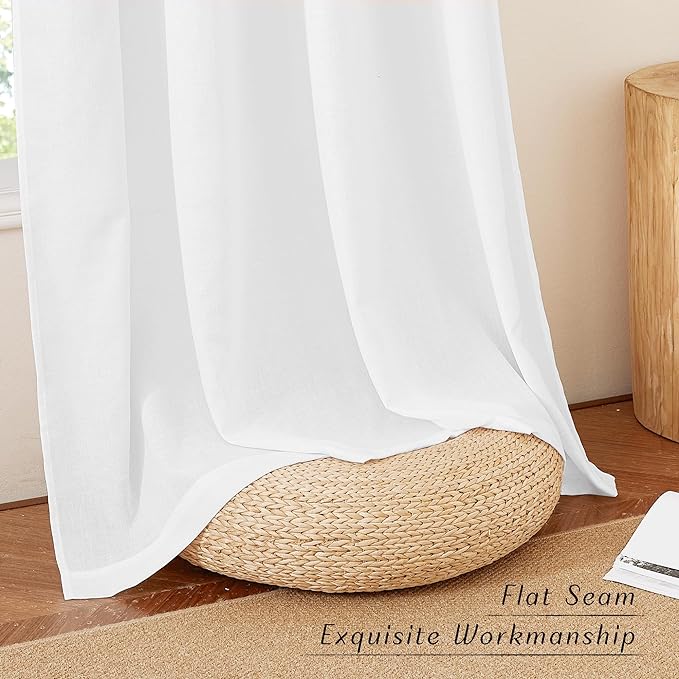 NICETOWN White Linen Curtains 132 inches Long, Grommet Privacy Added Linen Burlap Drapes with Light Filtering Window Treatments for Bedroom/Living Room, W55 x L132, 2 Panels