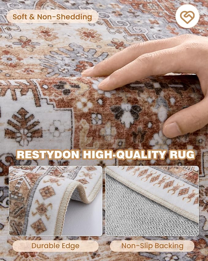 Washable Runner Rug 2.5x16, Non-Slip Long Kitchen Mats for Floor, Vintage Rug for Entryway, Soft Hallway Runner for Dining Room, Bedroom, Living Room(Orange,2.5'x16')