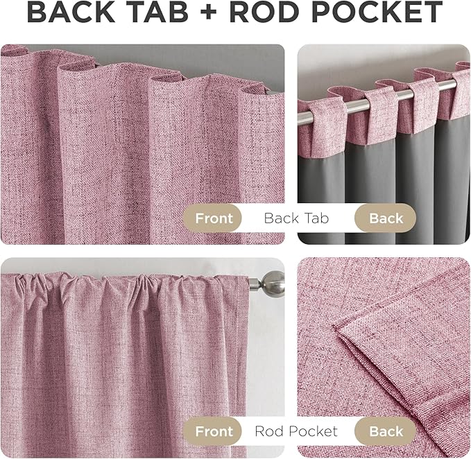 Joydeco Linen Blackout Curtains for Bedroom - 100% Light Blocking 1 Panels, Pink Drapes 100" W x 90" L, Thermal Insulated Room Darkening Curtains for Living Room, Rod Pocket & Back Tabs