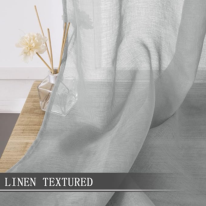 Tollpiz Sheer Tier Curtains Kitchen Linen Textured Half Curtain Sheers Light Filtering Rod Pocket Voile Bathroom Short Curtains for Farmhouse, 25 x 30 inches Long, Silver Grey, Set of 2 Panels
