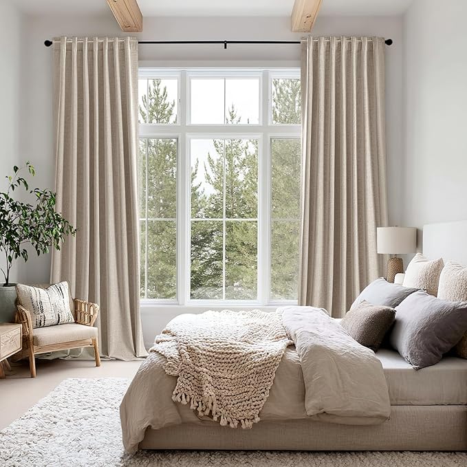 MIULEE 100% Blackout Linen Curtains for Bedroom, Taupe Solid Luxury Decor Thermal Insulation Room Darkening Drapes for Living Room Nursery Back Tab Rod Pocket 42 x 63 Inches, 2 Panels