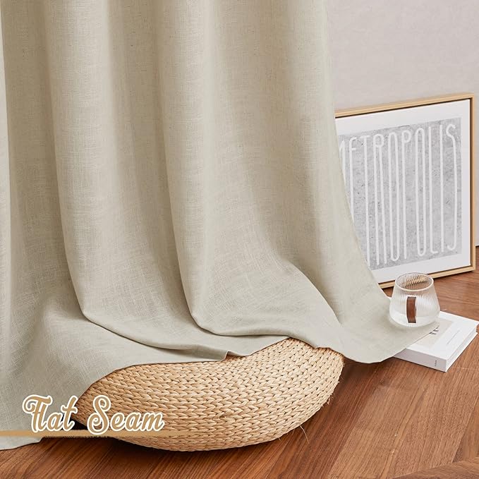 NICETOWN Light Filtering Linen Curtains 84 inch Long 2 Panels Set, Grommet Privacy Added Light Filtering Flax Semi Sheer Rustic Window Drapes for Bedroom/Living Room, Taupe, W52 x L84