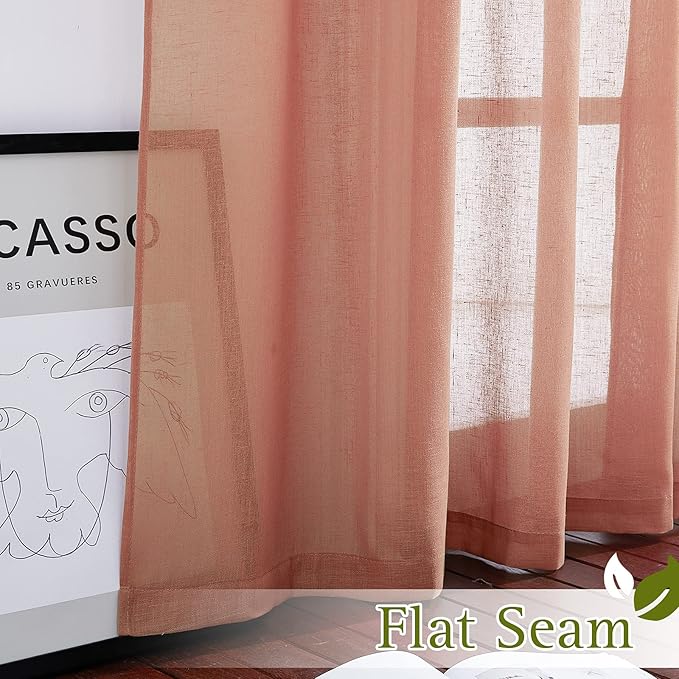 NICETOWN Semi Sheer Linen Curtains, Grommet Top Rustic Linen Burlap Curtains Privacy with Light Through Vertical Drapes for Bedroom/Kids Room, Burnt Orange, W36 x L84, 1 Pair