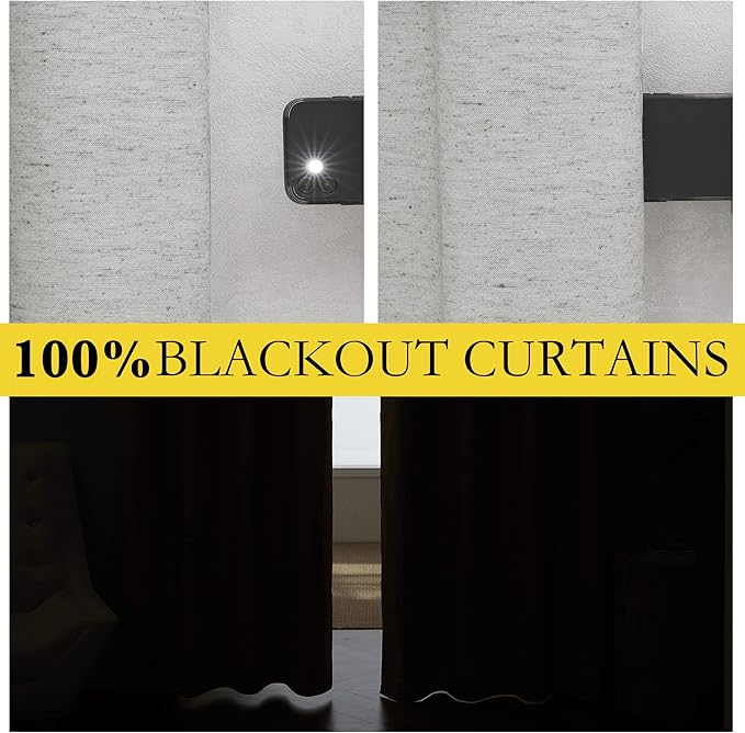 NICETOWN Grey 100% Blackout Curtain Panels, Set of 2, 34" Wide by 60" Long, Thermal Insulated White Thermal Insulated Liner Drapes for Nursery, Noise Reducing and Heat Blocking Drapes for Windows
