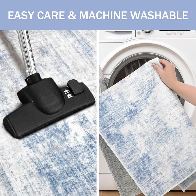 IOHOUZE Abstract Runner Rug 2x5 Ft Washable Runners for Hallways, Non Slip Kitchen Runner Printed Faux Wool Entryway Runner Indoor, Modern Floor Carpet for Hall Kitchen Bedroom, Light Blue Grey
