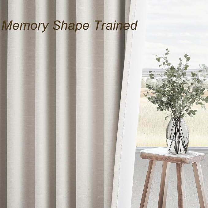 Topfinel 102 Inches Long Custom Blackout Linen Curtains, Soundproofing Pinch Pleated Noise Cancelling Curtains with Pin Hooks for Traverse Rods, Burlap Viral Drapes 2 Panels for Living Room Bedroom