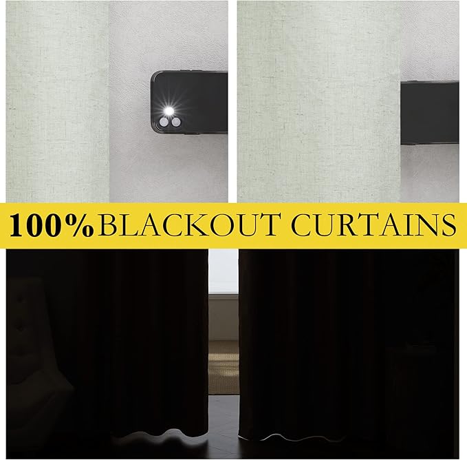 NICETOWN Sage Green 100% Blackout Linen Texture Curtains 90 inches Long 2 Panels for Boy's Room, Thermal Insulated Full Blackout 2-Layer Lined Drapes, Energy Efficiency Window Draperies