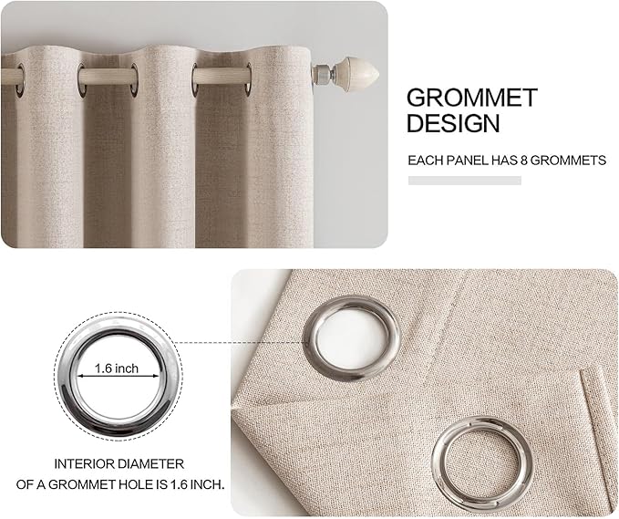 MIULEE 100% Blackout Polyester Textured Curtains for Bedroom Solid Thermal Insulated Natural Beige Grommet Room Darkening Curtains & Drapes Luxury Decor for Living Room Nursery 52 x 108 Inch(2 Panels)