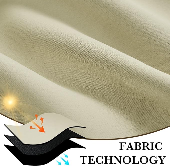 RYB HOME Bedroom Blackout Curtains 72 inches Long, 100% Blackout Thermal Insulated Noise Reducing Curtains for Living Room Nursury, 62 inches Wide by 72 inches Long, Beige