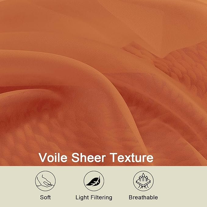 Orange Valances for Windows, Orange Sheer Curtains 14 Inch Length 2 Pack Kitchen Drapes, Modern Solid Mini Small Window Curtains for Cafe Bathroom Basement, Each 42" Wx14 L Inches