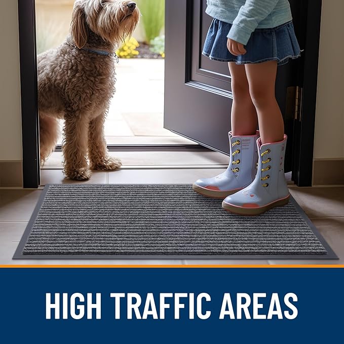 OLANLY Front Door Mat Indoor Outdoor Entrance, Waterproof Heavy Duty Doormat, Fade Resistant, Low Profile, Easy Clean Patio Porch Welcome Floor Mats for Entry, 35x30, Grey