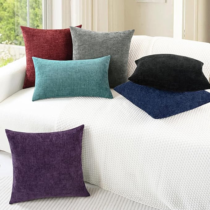 CaliTime Throw Pillow Covers Decorative 18 X 18 Inches Pack of 4 Cozy Chenille Cushion Cases for Couch Sofa Bed Living Room Home Plum Purple