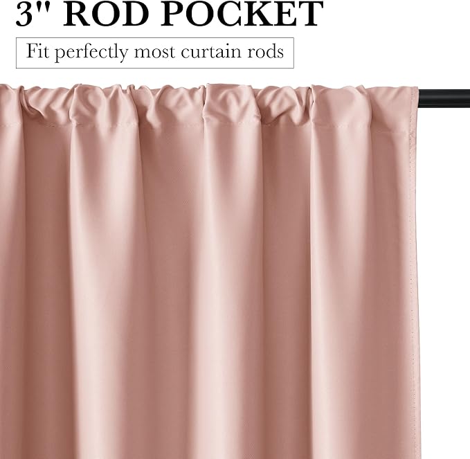 RYB HOME 100% Blackout Basement Curtains 36 inches Long, Heat & UV Blocking Total Room Darkening Noise Reducing Curtains for Bathroom RV Campers, Peach Pink, 2 Panels Set